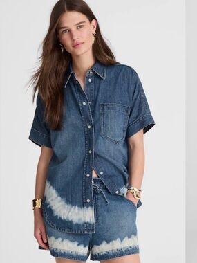 Madewell Shibori Denim Short-Sleeve Shirt
